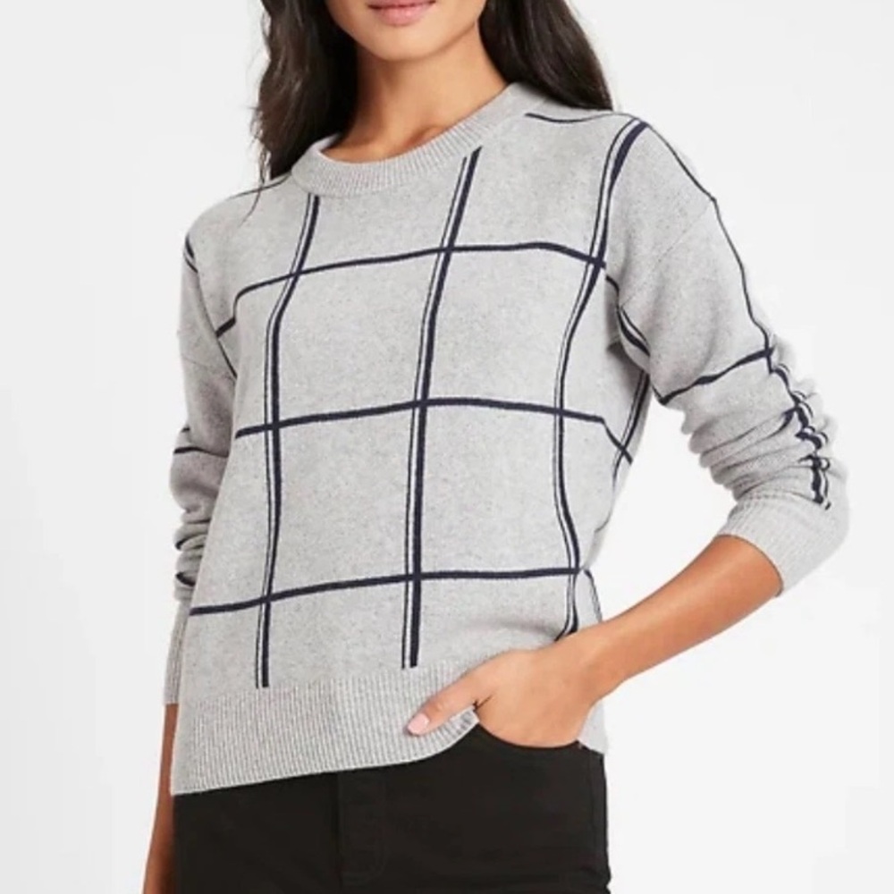 Banana Republic cashmere wool Gray Plaid Women's Sweater